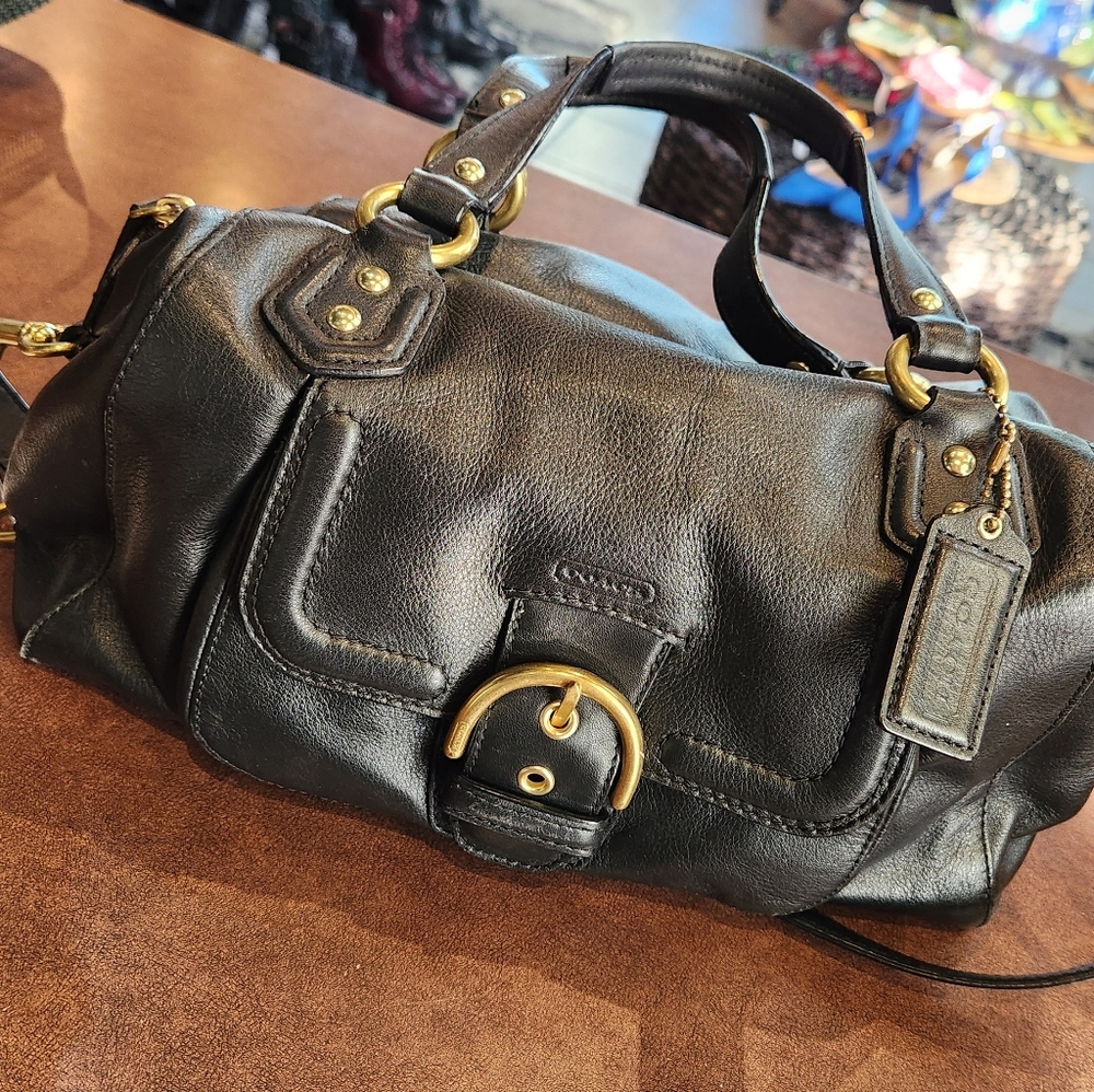 Coach Black Leather Purse with Gold Metal Details